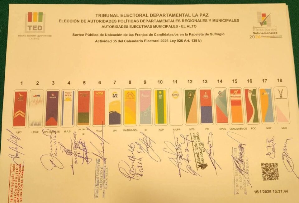 Papeleta oficial de candidatos para la Alcaldía de El Alto